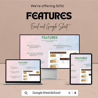 Recipe Cost Calculator Template | Food Cost Spreadsheet | Menu Pricing Calculator | Ingredient Cost Tracker | Catering Budget Tool