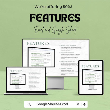 Contractor Estimate Template for Construction Projects | Excel & Google Sheets | 50% OFF