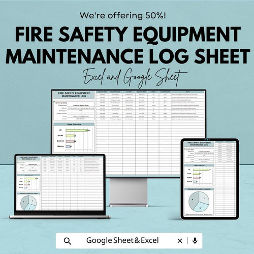Fire Safety Equipment Maintenance Log Sheet | Excel and Google Sheets Template | Track & Manage Fire Safety Inspections