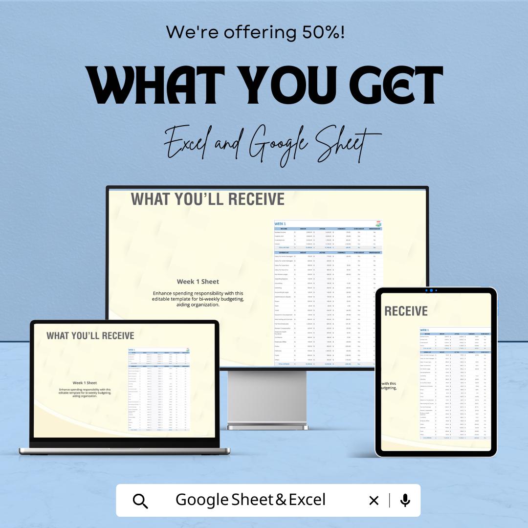 Bi-Weekly Budget Template | Paycheck Budget Planner Spreadsheet | Income and Expense Tracker | Excel & Google Sheets