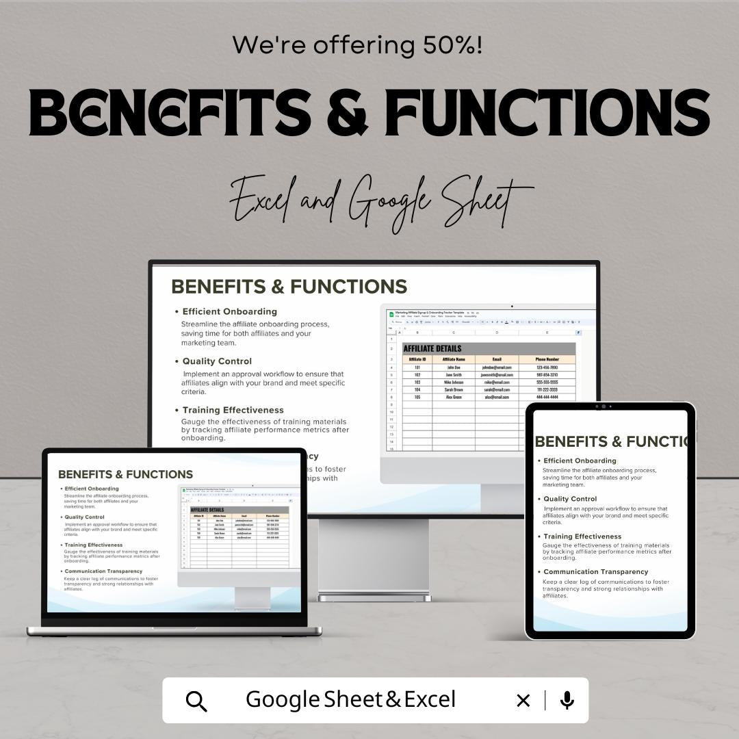 Marketing Affiliate Signup & Onboarding Tracker Template | Affiliate Program Management | Partner Tracking sheet | Business CRM Template