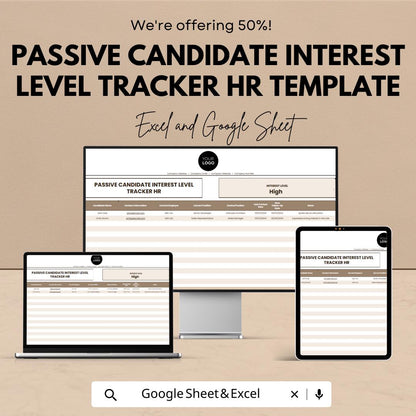 Passive Candidate Tracker HR Template, Recruitment Interest Level Sheet, Talent Pipeline Spreadsheet, Excel & Google Sheets Hiring Tracker