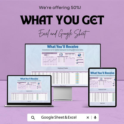 Dashboard Tracker Template | Business Performance Metrics | Sales Data Analytics Spreadsheet | Automated Report Template