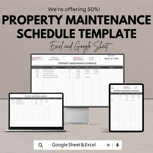 Property Maintenance Schedule Template | Google Sheets Excel Maintenance Tracker | Property Management Planner | Inspection Log