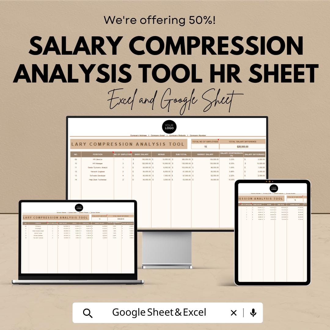 Salary Compression Analysis Tool | HR Salary Equity Excel & Google Sheet | Compensation Management Tracker | HR Dashboard