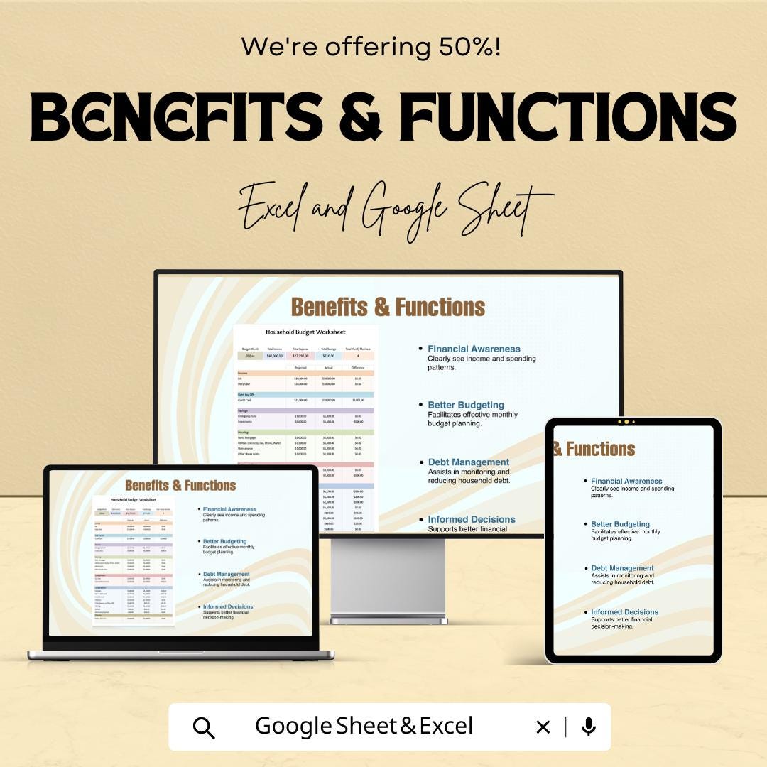 Household Budget Worksheet | Google Sheets Template | Family Budget Planner | Personal Finance Tracker | Budget Management Spreadsheet