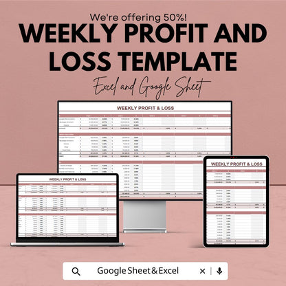 Weekly Profit and Loss Template for Excel  Google Sheets | Small Business Income & Expense Tracker | Financial Report Sheet
