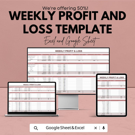 Weekly Profit and Loss Template for Excel  Google Sheets | Small Business Income & Expense Tracker | Financial Report Sheet