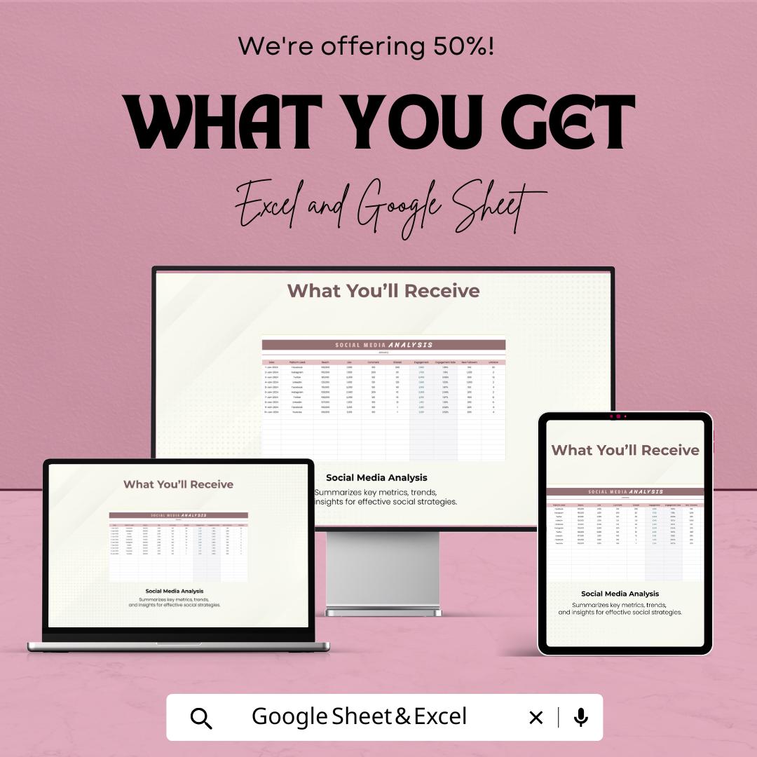 Social Media Analysis Template | Social Media Performance Tracker | Engagement & Growth Analytics Tool