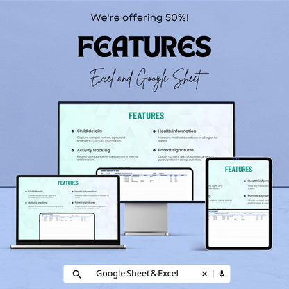 Summer Camp Sign-In Sheet | Excel & Google Sheets | Customizable | Activity Tracking Template | Camper Registration