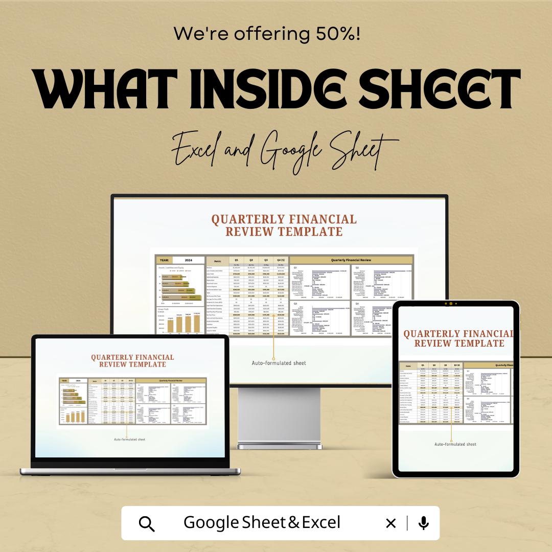 Quarterly Financial Review Template | Business Performance Dashboard | KPI Tracking | Financial Statement Review Template