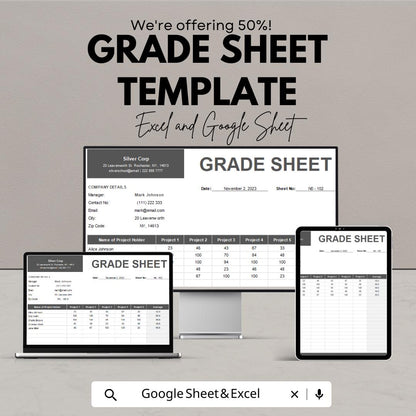 Grade Sheet Template | Student Grading Tracker | Teacher Gradebook | Automated School Report | Academic Performance Sheet