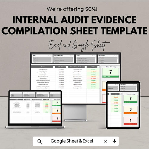Internal Audit Evidence Compilation Sheet Template | Audit Evidence Tracker | Internal Control Documentation | Audit Checklist Spreadsheet