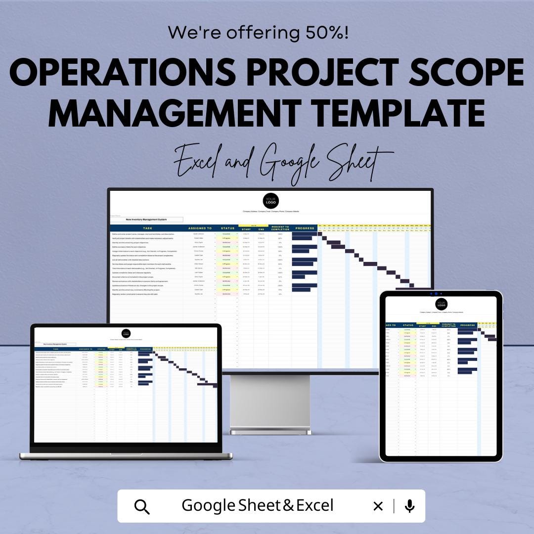 Operations Project Scope Management Template | Scope Planning Tracker | Excel & Google Sheets