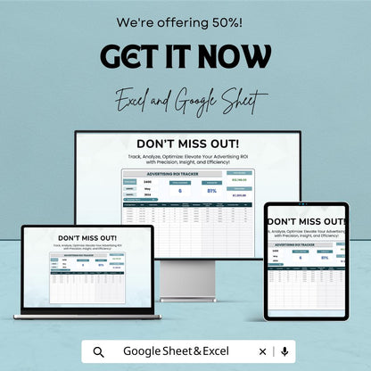 Advertising ROI Tracker Template | Ad Performance Tracker | Marketing ROI Spreadsheet | Excel & Google Sheets ROI Calculator |