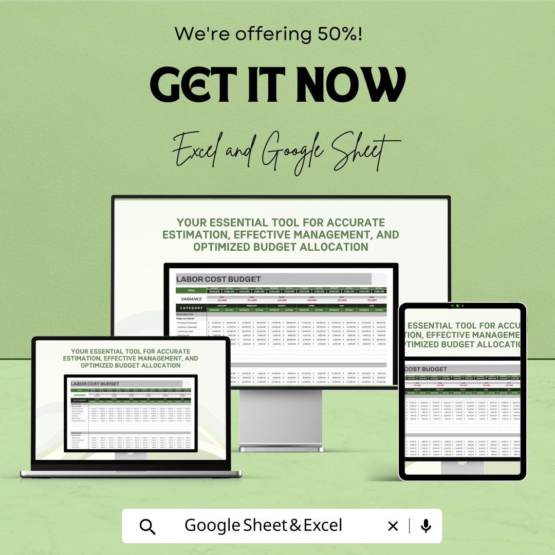 Labor Cost Budget Sheet | Excel and Google Sheets Template | Employee Labor Tracking & Cost Estimation Tool