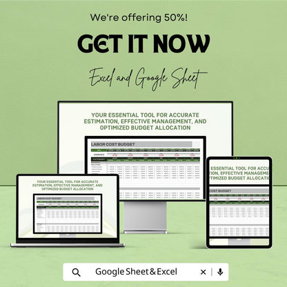 Labor Cost Budget Sheet | Excel and Google Sheets Template | Employee Labor Tracking & Cost Estimation Tool