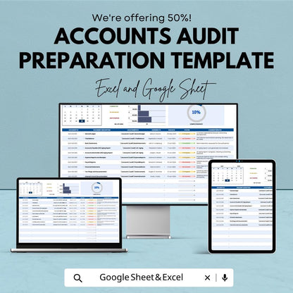Accounts Audit Preparation Template | Audit Checklist | Financial Audit Tracker | Internal Audit Planner Spreadsheet