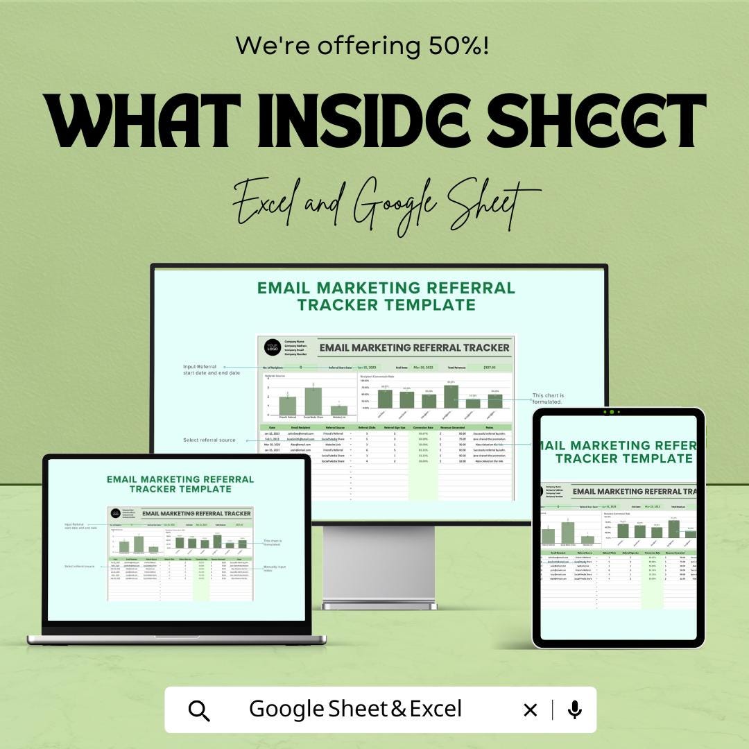 Email Marketing Referral Tracker Template | Subscriber Referral Analytics | Real-Time Referral Monitor | Email Marketing Tool