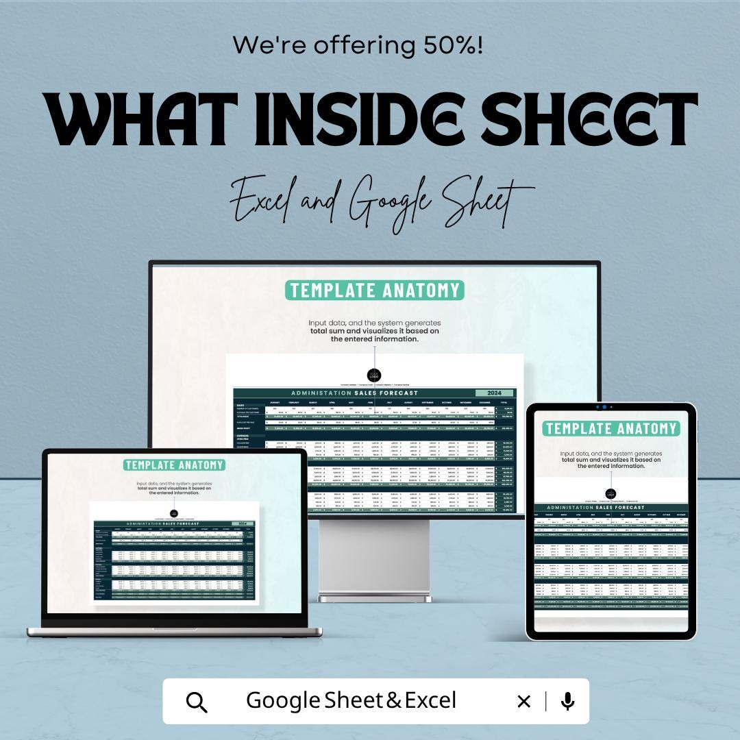Administration Sales Forecast Template | Sales Forecast Spreadsheet | Business Sales Planner Template | Excel & Google Sheets |
