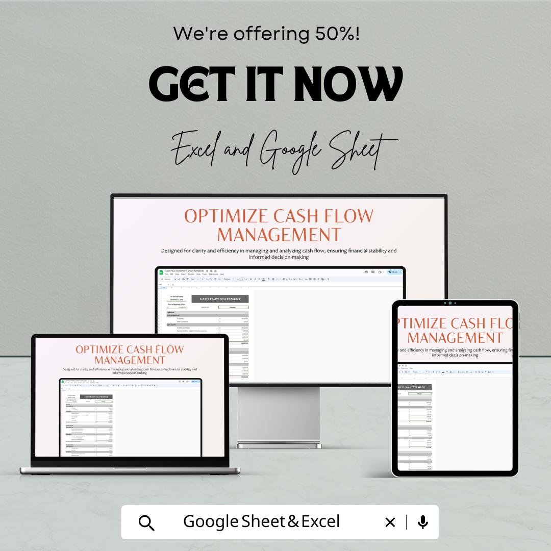 Cash Flow Statement Sheet - Excel and Google Sheets | Track Business Income and Expenses | Budget & Financial Planning