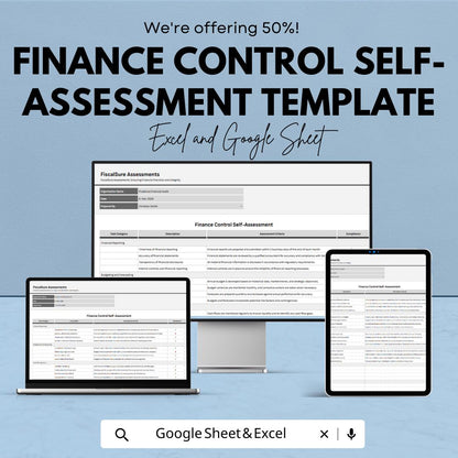 Finance Control Self Assessment Template, Internal Control Checklist, Financial Audit Tool, Compliance Spreadsheet, Excel Google Sheets