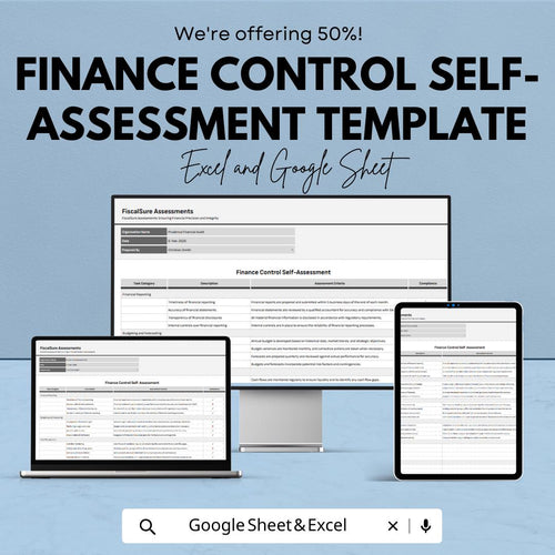 Finance Control Self Assessment Template, Internal Control Checklist, Financial Audit Tool, Compliance Spreadsheet, Excel Google Sheets