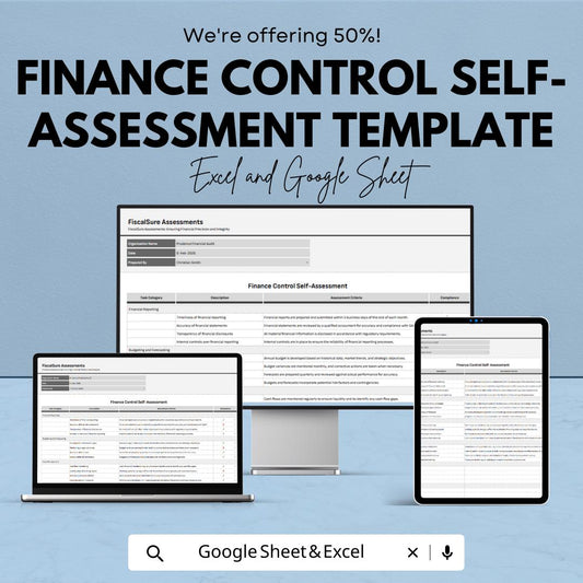 Finance Control Self Assessment Template, Internal Control Checklist, Financial Audit Tool, Compliance Spreadsheet, Excel Google Sheets