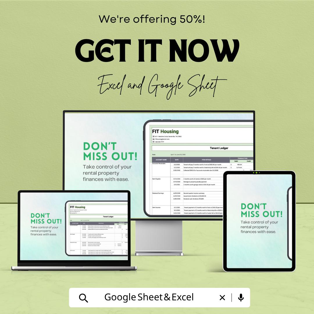 Tenant Ledger Template Excel Google Sheets | Rental Payment Tracker | Rent Ledger Spreadsheet | Property Management Template |