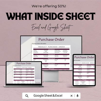 Product Purchase Order Form Template – Excel and Google Sheets – Manage Inventory & Vendor Information, Streamline Procurement Process |