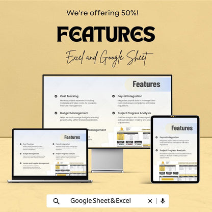 Construction Accounting Template | Excel & Google Sheet | Project Cost Tracker | 50% Off!
