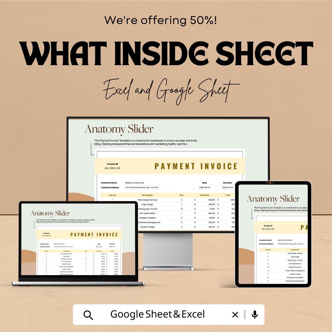 Payment Invoice Template | Google Sheets & Excel | Business Invoice Generator | Billing Statement | Editable Professional Invoice