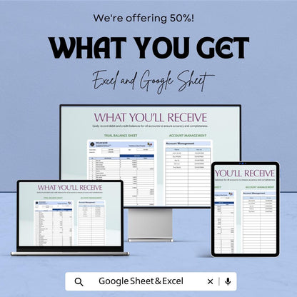 Trial Balance Sheet Template | Accounting Trial Balance | Debit and Credit Ledger | Bookkeeping Template | Finance Spreadsheet