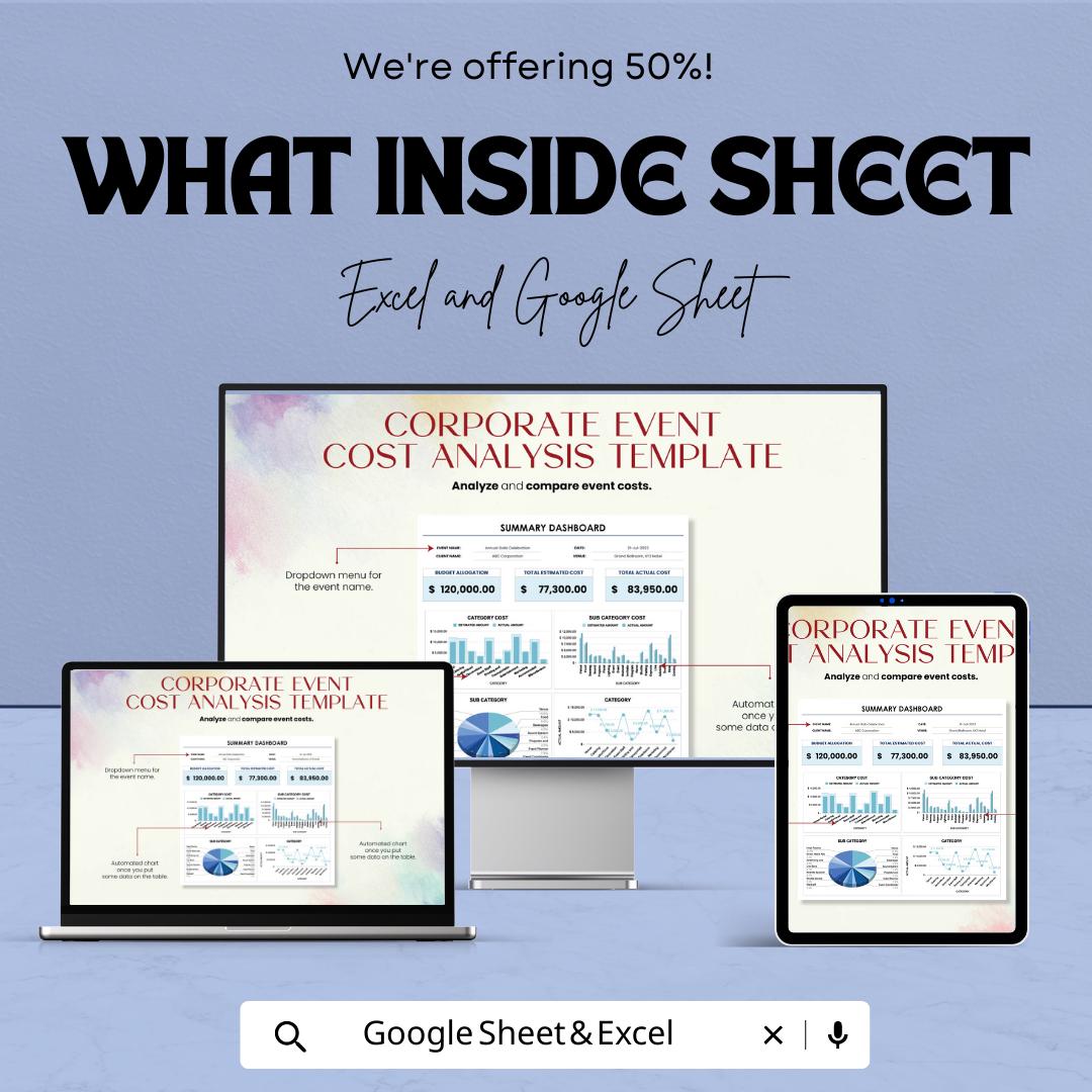 Corporate Event Cost Analysis Template | Event Budget Planner Spreadsheet | Event Cost Tracker | Excel & Google Sheets