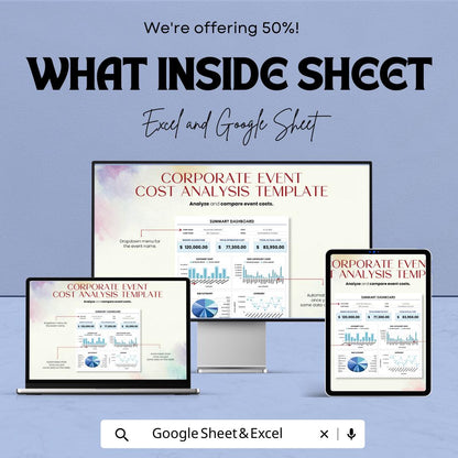 Corporate Event Cost Analysis Template | Event Budget Planner Spreadsheet | Event Cost Tracker | Excel & Google Sheets
