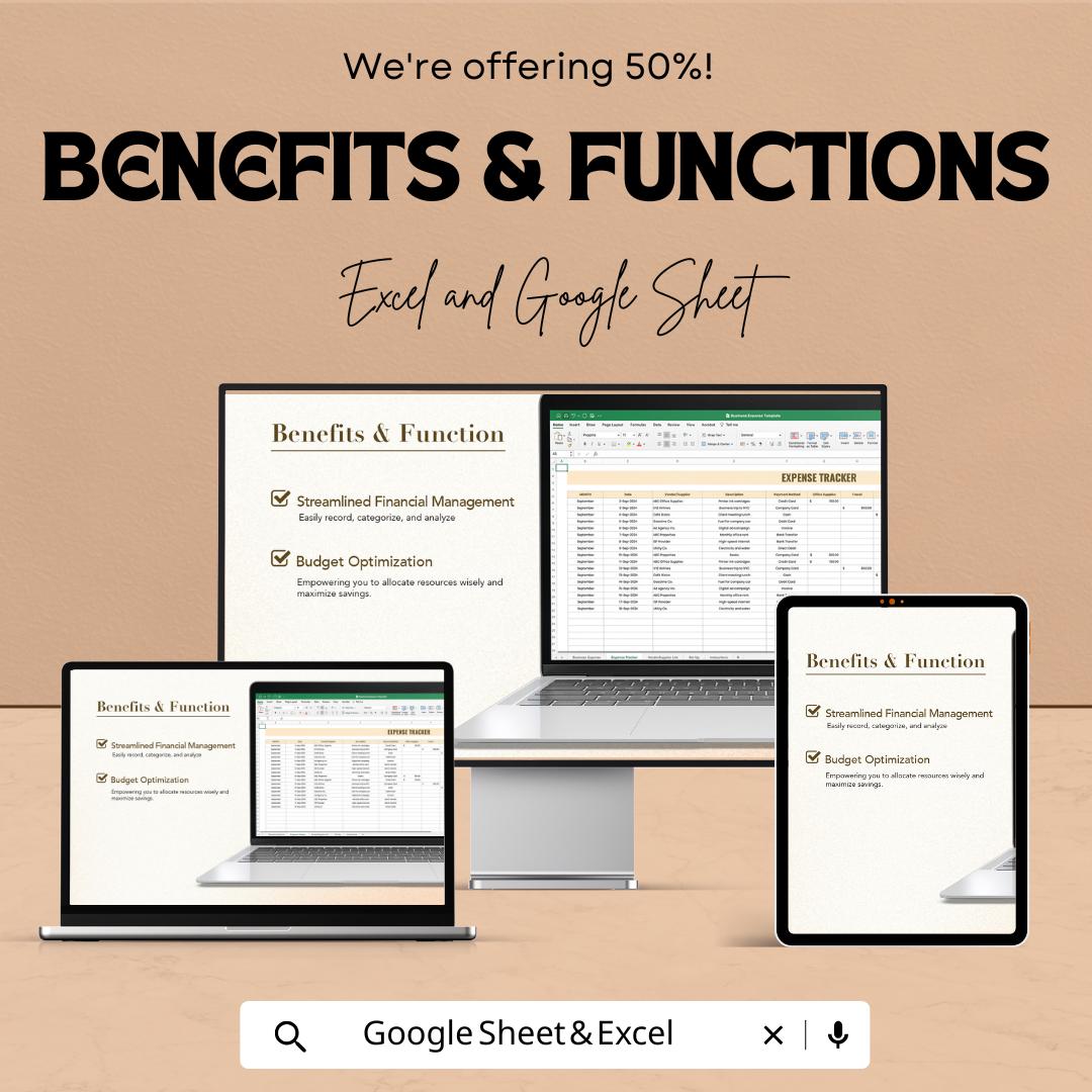 Business Expense Tracker Template, Monthly Expense Spreadsheet, Small Business Budget, Google Sheets & Excel Expense Log