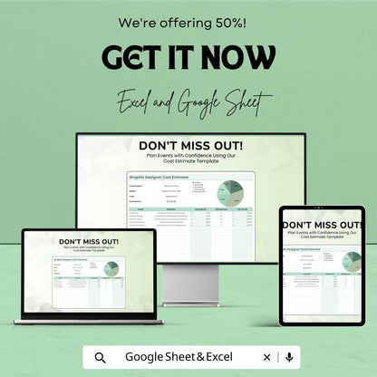 Graphic Designer Cost Estimate Sheet | Excel and Google Sheets | Freelance and Agency Template | Budgeting & Pricing Tool |