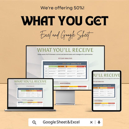 Fit Gap Analysis Template | Excel & Google Sheets | Business Process Gap Assessment Tool | Strategy Planning Spreadsheet