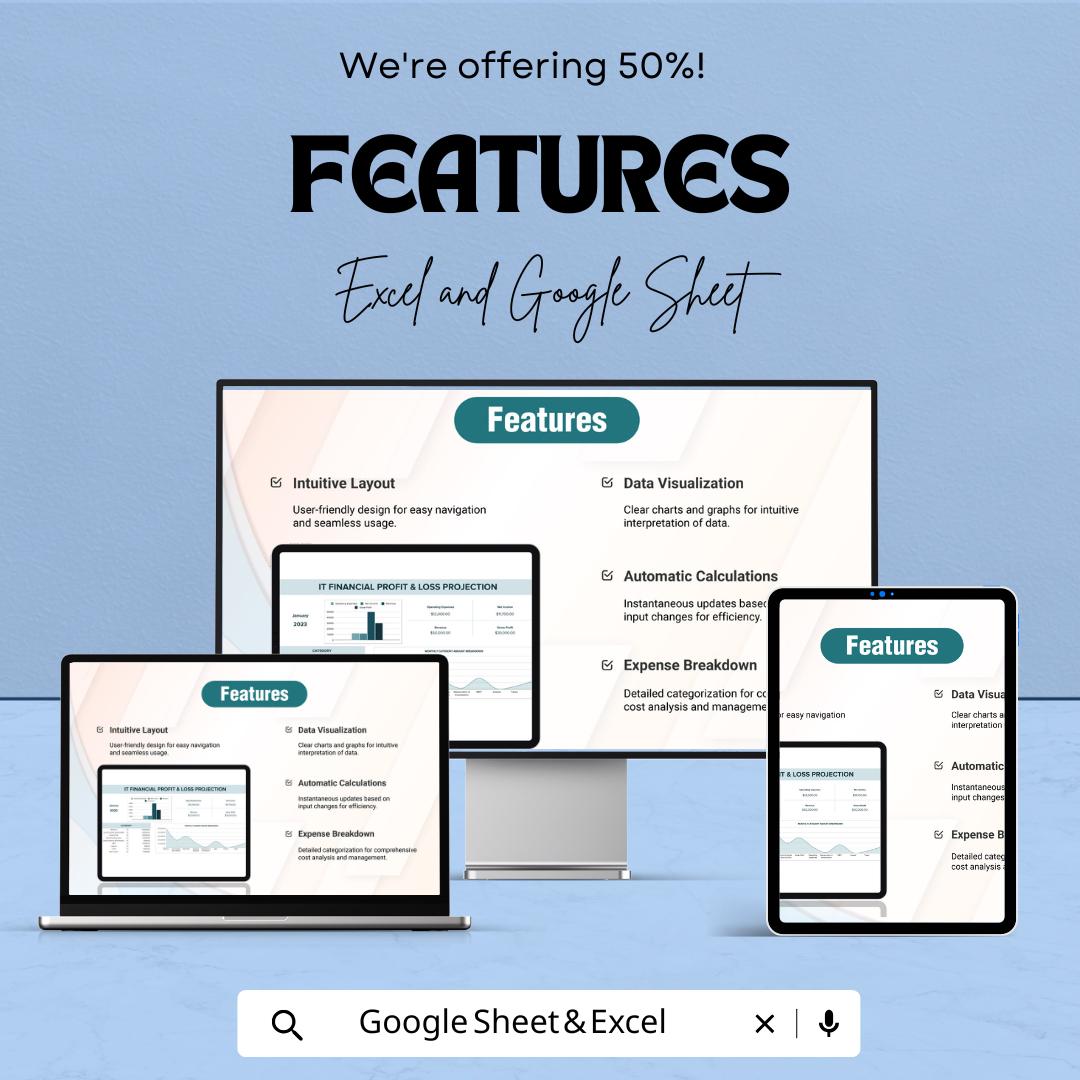 IT Financial Profit & Loss Projection Sheet | Google Sheets  | Track Revenue  Expenses | Monthly Financial Projections | Instant Download