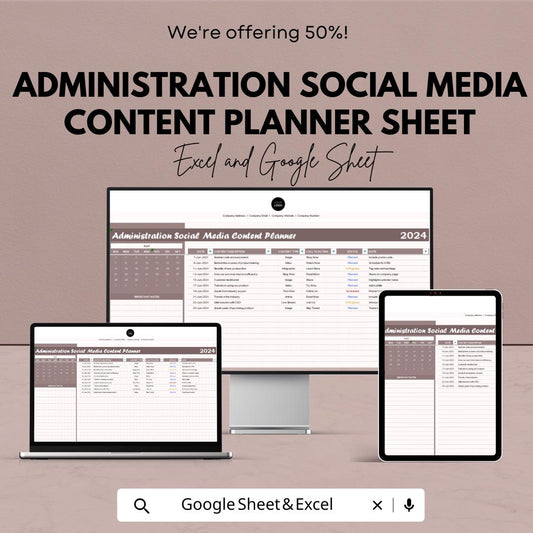 2024 Administration Social Media Content Planner | Excel & Google Sheet Template | Digital Marketing Calendar | Content Strategy Organizer
