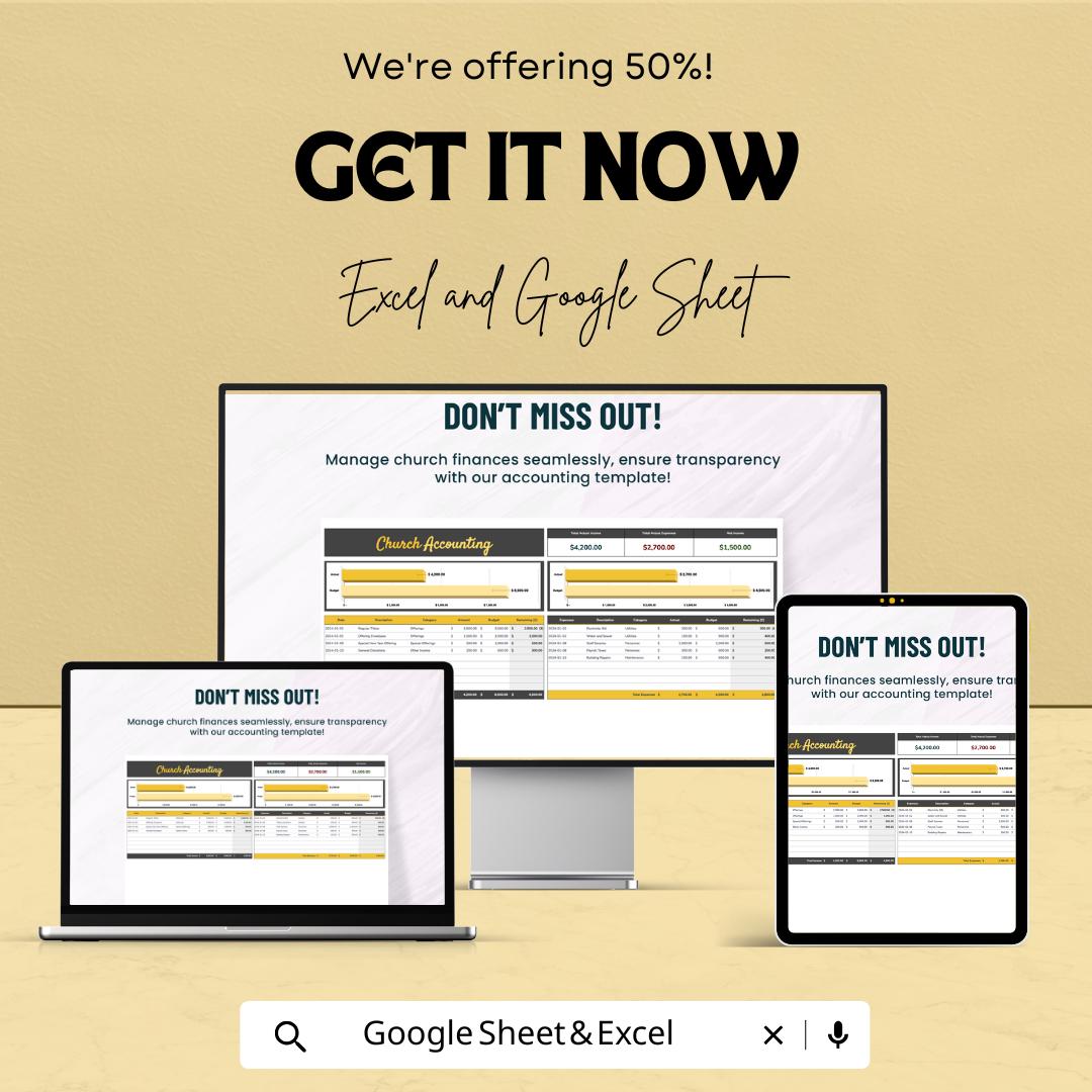 Church Accounting Template | Excel and Google Sheets | Church Finance Tracker | Donation & Expense Log | Ministry Budget Spreadsheet