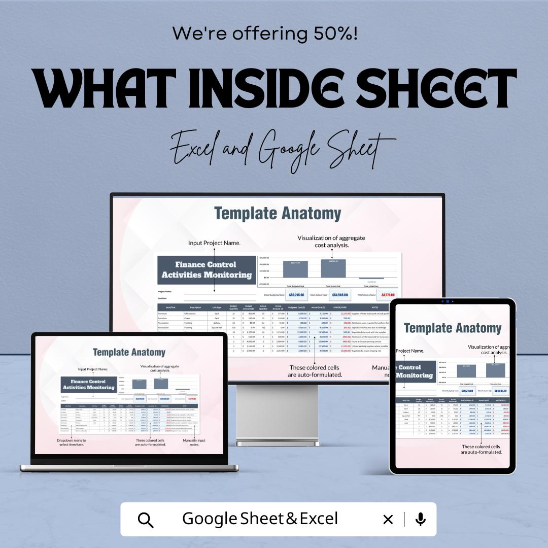 Finance Control Activities Monitoring Template | Financial Compliance Tracker | Budget Monitoring Sheet | Cost Control Template