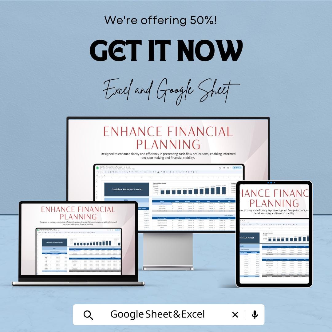 Cashflow Forecast Template Excel & Google Sheets | Monthly Cash Flow Planner | Business Budget Spreadsheet | Financial Planning Template