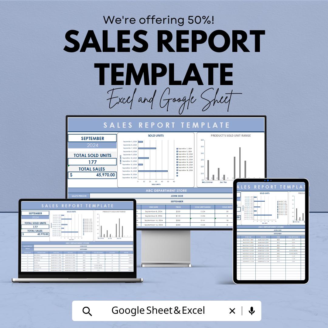 Sales Report Template | Sales Dashboard Google Sheets | Monthly Sales Tracker | Product Performance Report | Sales Analysis Spreadsheet |
