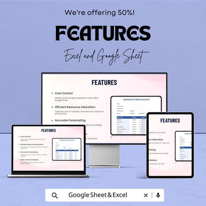 Manufacturing Budget Sheet Excel and Google Sheets | Cost Tracker, Forecasting and Financial Template for Factory & Production