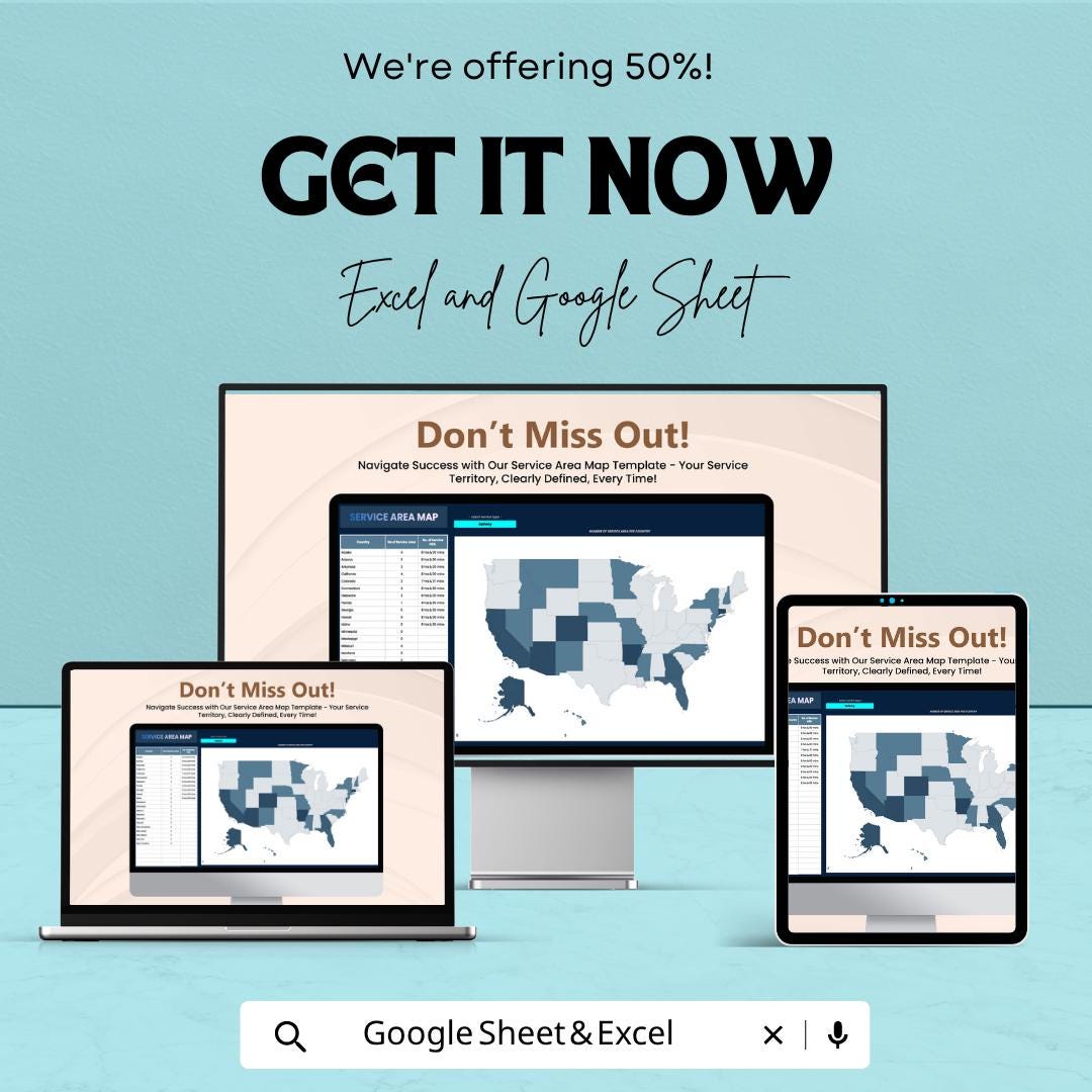 Service Area Map Template | Territory Mapping Spreadsheet | Sales Territory Tracker | Coverage Map Dashboard