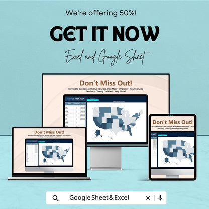 Service Area Map Template | Territory Mapping Spreadsheet | Sales Territory Tracker | Coverage Map Dashboard