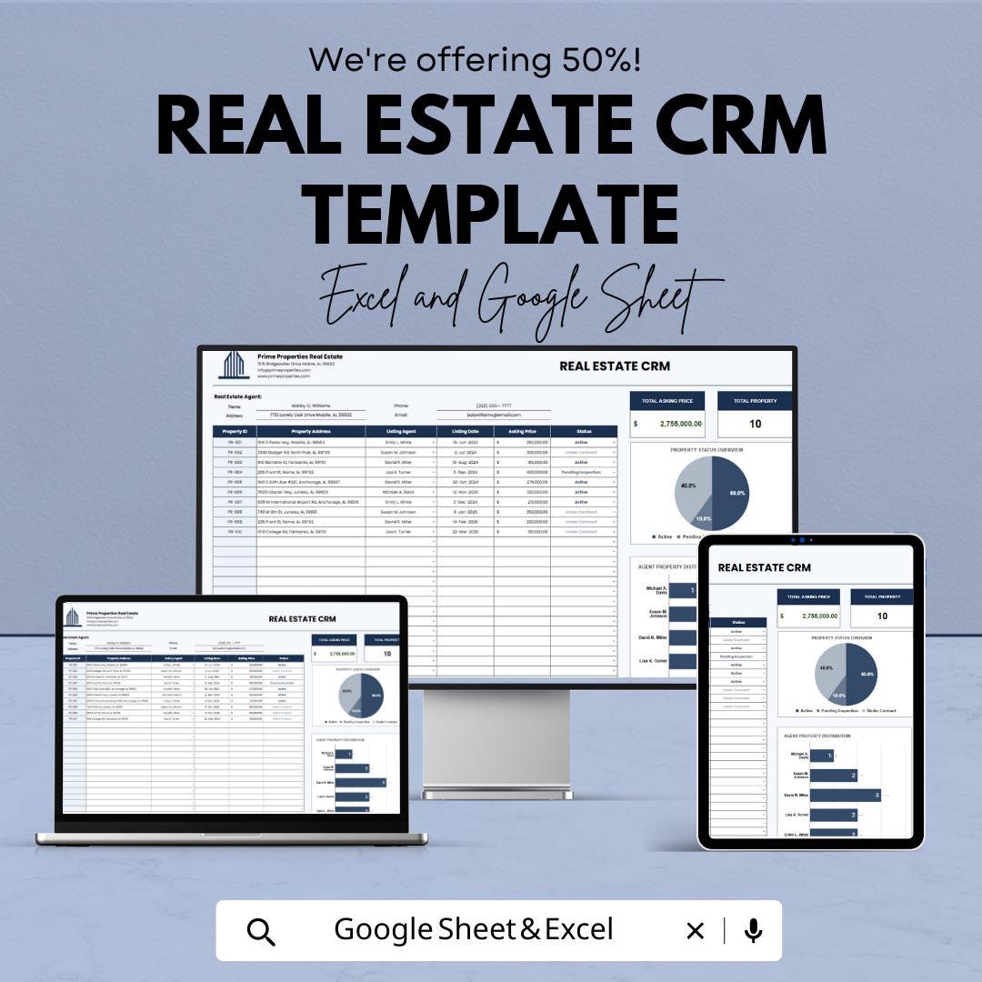 Real Estate CRM Template | Realtor Client Management | Excel & Google Sheets