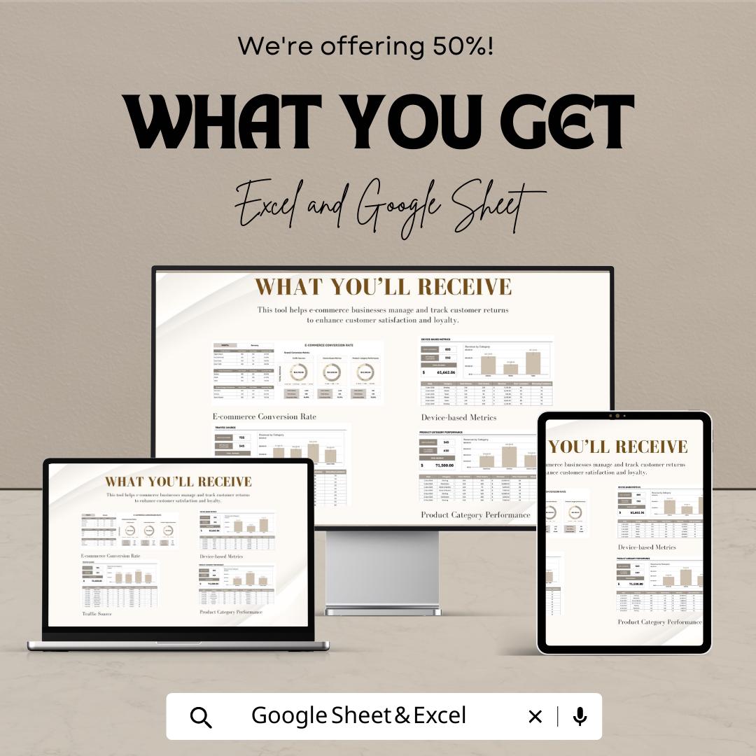Ecommerce Conversion Rate Template, Google Sheets & Excel, Sales Funnel Tracker, Online Store Analytics, Conversion Dashboard