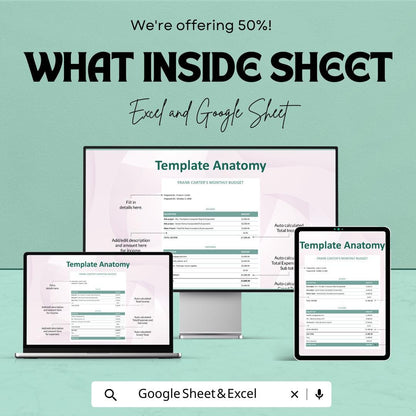 Sample Freelance Budget Sheet – Excel and Google Sheets Template | Track Income & Expenses | 50% Off